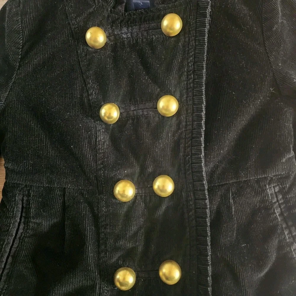 GAP KIDS JACKET GIRLS SMALL 5 TO 6 BLACK CORDUROY DOUBLE BREASTED GOLD BUTTONS